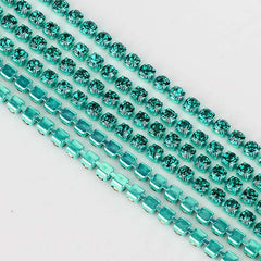 Blue Zircon Glass Rhinestones Close Cup Chain - 1 Row Blue Zircon Base WholesaleRhinestone