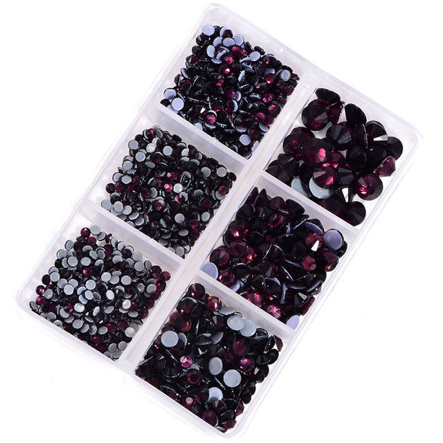 Mixed Sizes 6 Grid Box Amethyst Glass HotFix Rhinestones For Clothing DIY WholesaleRhinestone Main image
