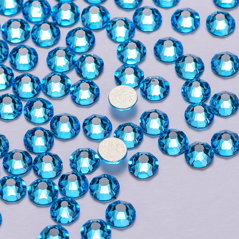 Aquamarine Glass Flat Back Glue-on Rhinestones 16 Cut Facets In Bulk WholesaleRhinestone