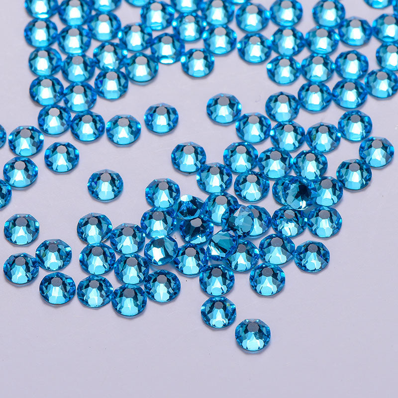 Aquamarine Glass Flat Back Glue-on Rhinestones 16 Cut Facets In Bulk WholesaleRhinestone