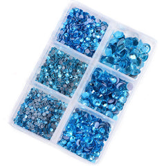 Mixed Sizes Aquamarine Glass HotFix Rhinestones For Clothing DIY WholesaleRhinestone