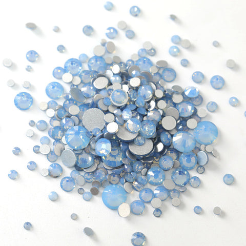 Mixed Sizes Blue Opal Glass FlatBack Rhinestones For Nail Art Silver Back WholesaleRhinestone