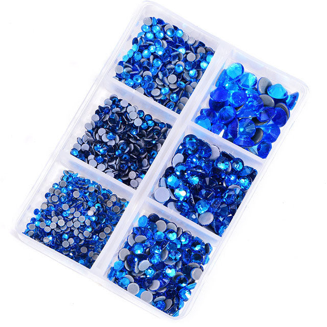 Mixed Sizes 6 Grid Box Capri Blue Glass HotFix Rhinestones For Clothing DIY WholesaleRhinestone Main image