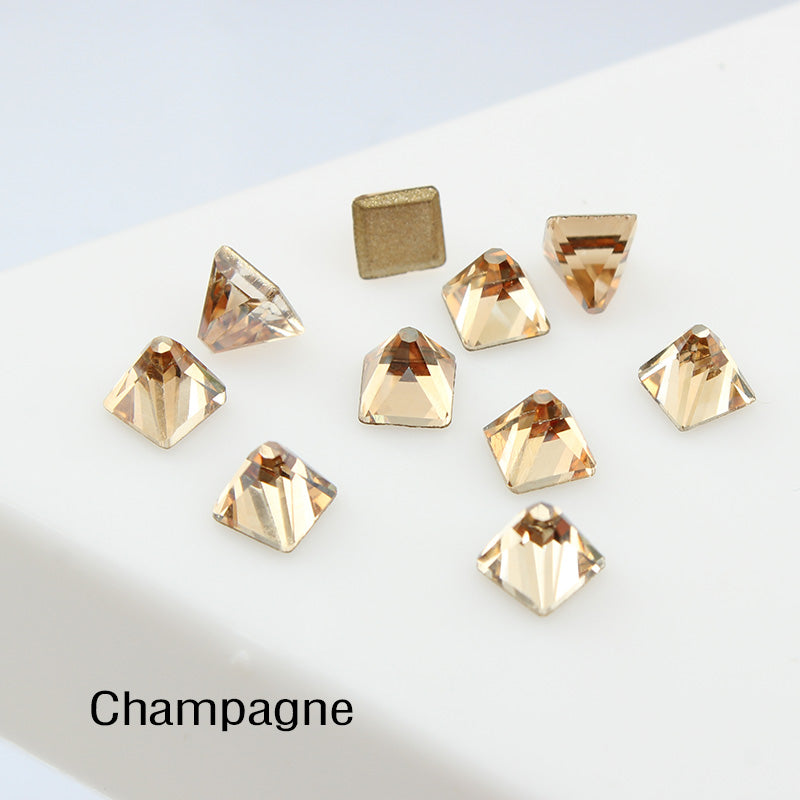 Champagne Square Cone Shape Flat Back Fancy Rhinestones For Nail Art WholesaleRhinestone