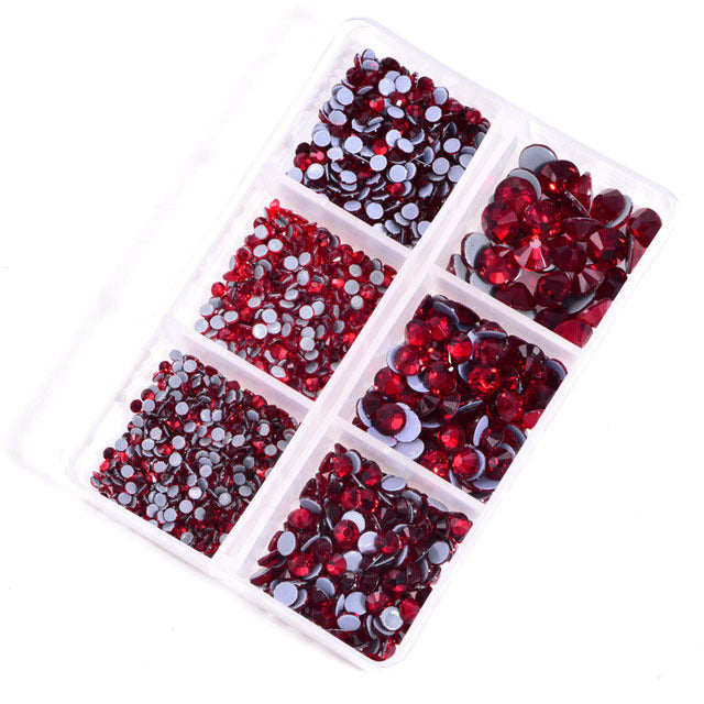 Mixed Sizes 6 Grid Box Dark Siam Glass HotFix Rhinestones For Clothing DIY WholesaleRhinestone Main image