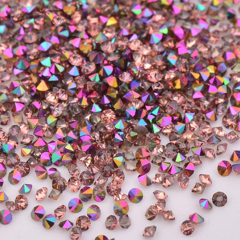 1.2MM Rainbow Rose Gold Unfoiled Glass Micro Pixie Pointed Rhinestones For Nail Art WholesaleRhinestone Image principale du produit