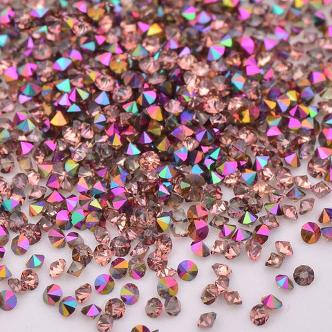 1.2MM Rainbow Rose Gold Unfoiled Glass Micro Pixie Pointed Rhinestones For Nail Art WholesaleRhinestone