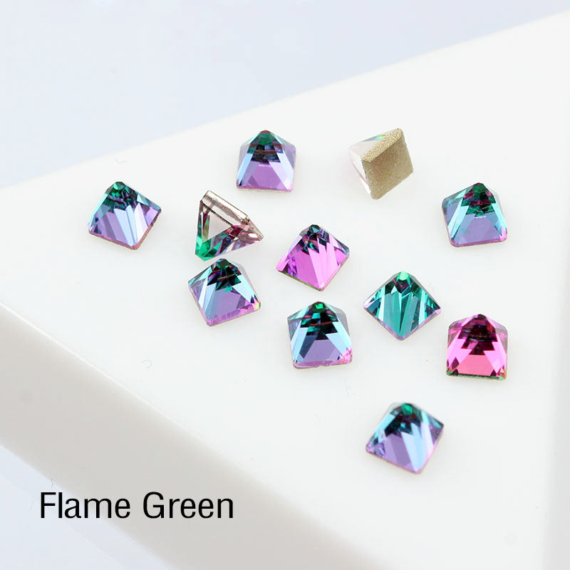 Green Volcano Square Cone Shape Flat Back Fancy Rhinestones For Nail Art WholesaleRhinestone