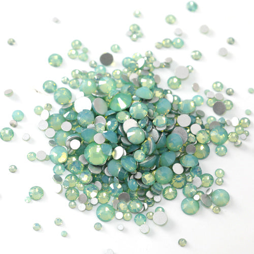 Mixed Sizes Green Opal Glass FlatBack Rhinestones For Nail Art Silver Back WholesaleRhinestone