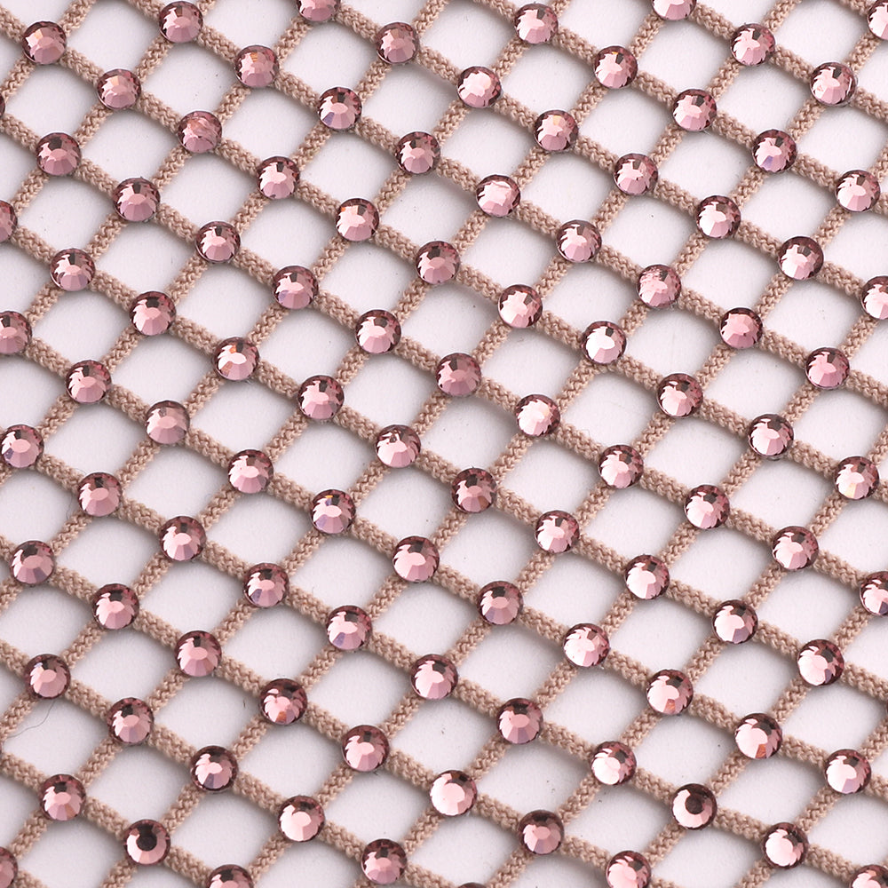 Light Amethyst Rhinestones Mesh Fabric Sewing Elastic Trim WholesaleRhinestone