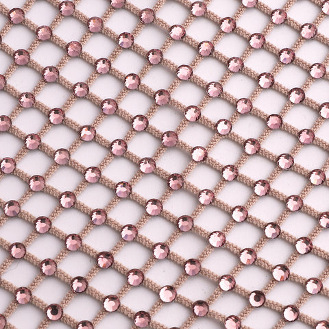 Light Amethyst Rhinestones Mesh Fabric Sewing Elastic Trim WholesaleRhinestone