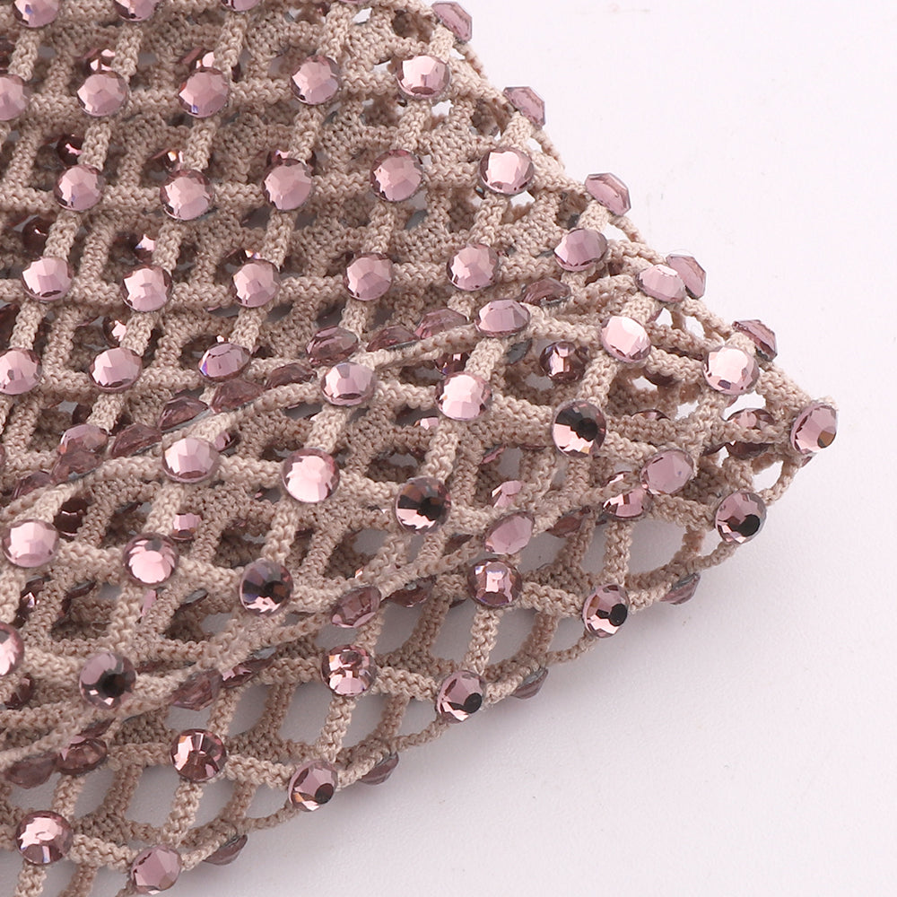 Leichte Amethyst -Strass -Mesh -Stoffnähte Elastizitätsausstattung Zweitbild