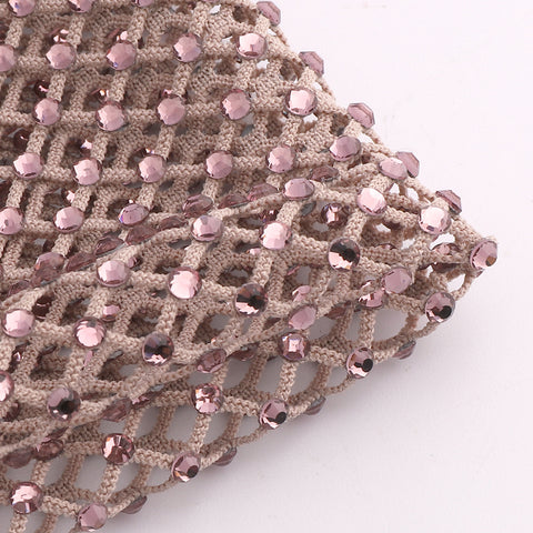 Light Amethyst Rhinestones Mesh Fabric Sewing Elastic Trim WholesaleRhinestone