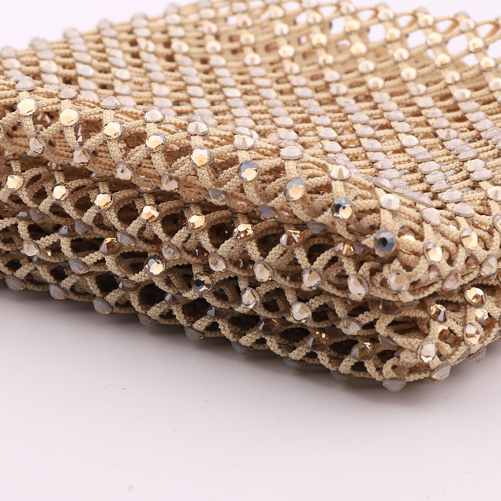 Goldener Schattenstrasssteine ​​Mesh Stoffnähung elastischer Trimm Zweitbild