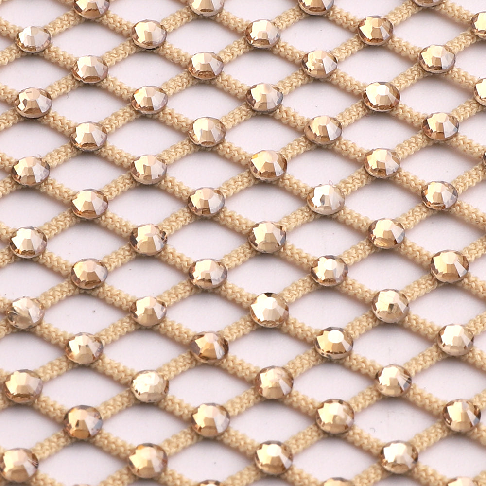 Golden Shadow Rhinestones Mesh Fabric Sewing Elastic Trim WholesaleRhinestone