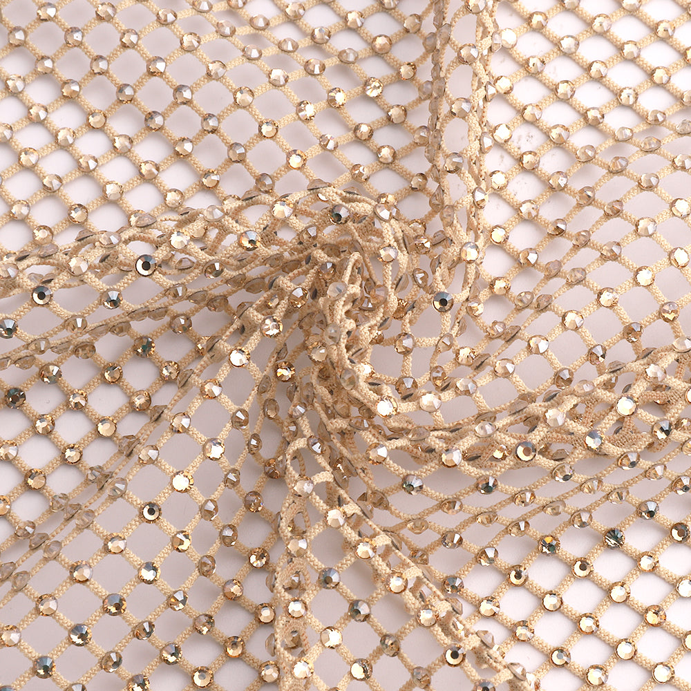 Golden Shadow Rhinestones Mesh Fabric Sewing Elastic Trim WholesaleRhinestone