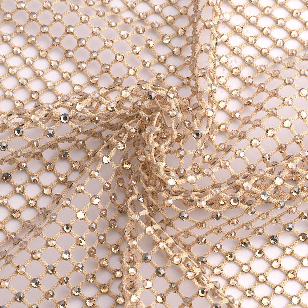 Golden Shadow Rhinestones Mesh Fabric Sewing Elastic Trim WholesaleRhinestone Hauptbild