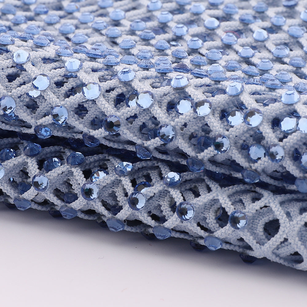 Hellblau Strasssteine ​​Mesh Stoffnähung elastischer Trad Zweitbild