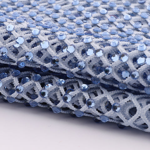 Light Blue Rhinestones Mesh Fabric Sewing Elastic Trim WholesaleRhinestone