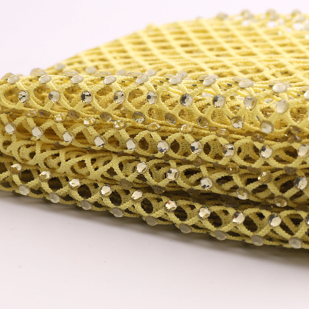 Leichte gelbe Strasssteine ​​Mesh Stoffnähung elastischer Trad Zweitbild