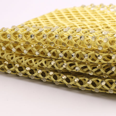 Light Yellow Rhinestones Mesh Fabric Sewing Elastic Trim WholesaleRhinestone