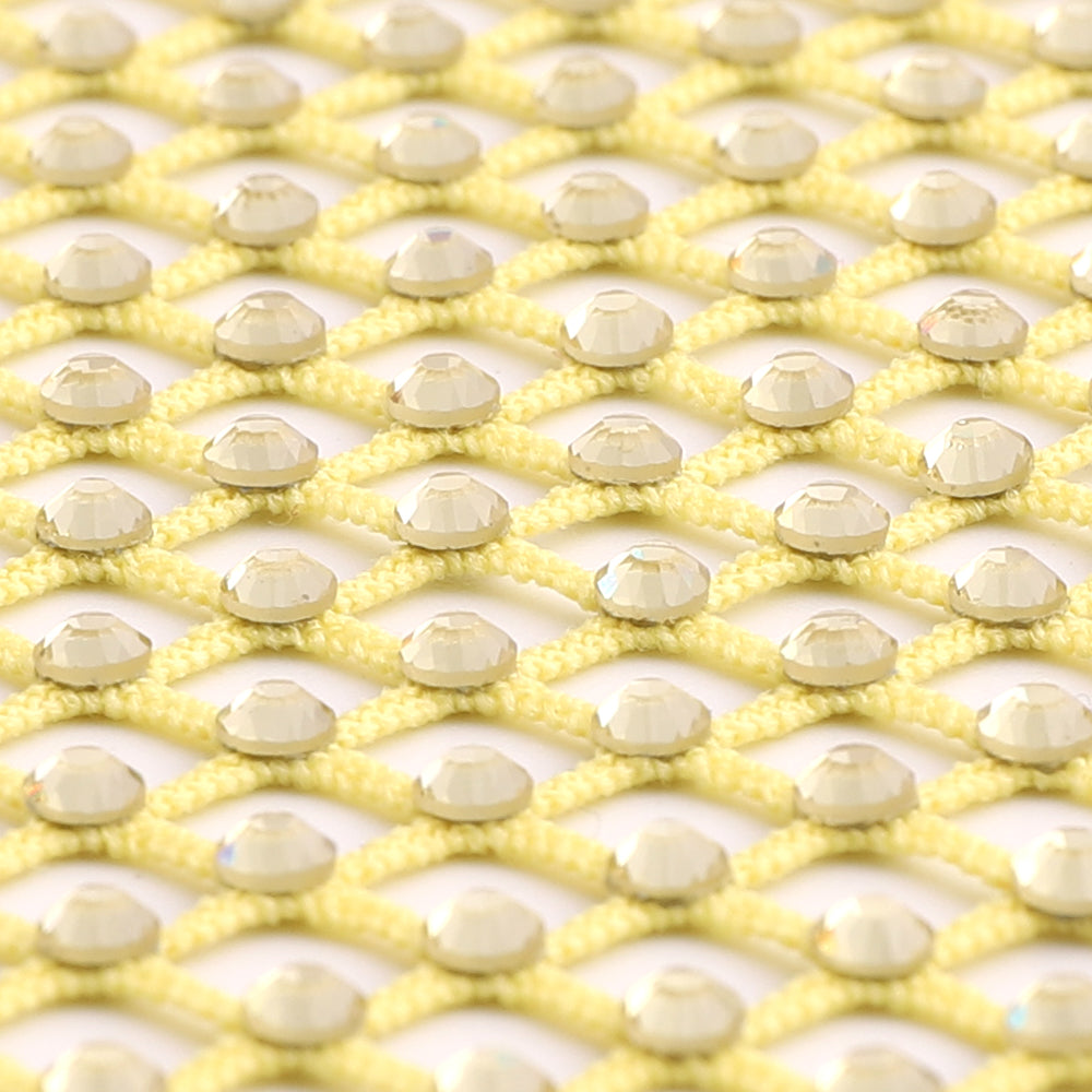 Light Yellow Rhinestones Mesh Fabric Sewing Elastic Trim WholesaleRhinestone