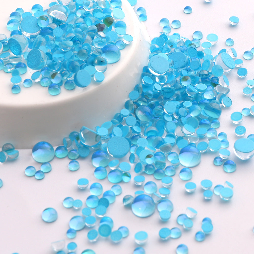 Mixed Sizes Mocha Aquamarine Mermaid Tears Glass Half Pearls Rhinestones For Nail Art Secondary image