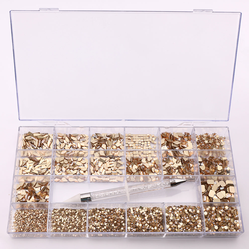 Mixed Multi Shapes Golden Shadow Glass Fancy Rhinestone Kit Box For Nail Art HZ2103 WholesaleRhinestone
