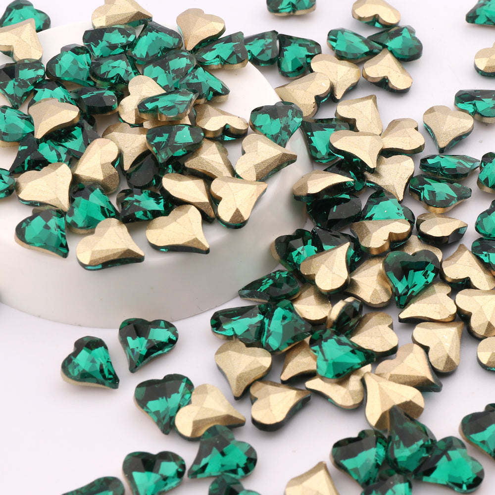 Doce forma de coração verde escuro vidro apontado para trás strass chiques Imagem secundária do produto