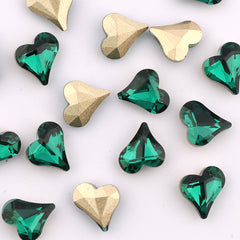 Heart Shape Dark Green Glass Pointed Back Fancy Rhinestones WholesaleRhinestone