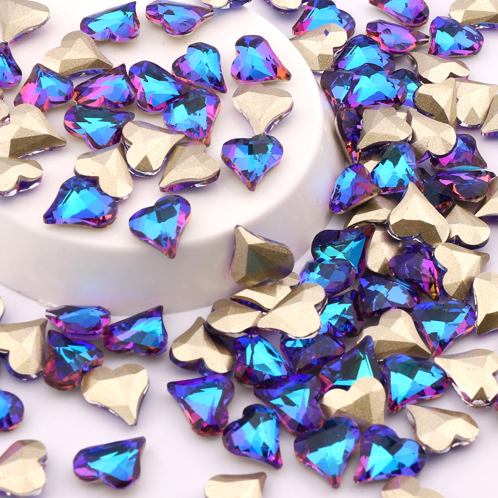 Sweet Heart Shape Blue Volcano Glass Pointed Back Fancy Rhinestones WholesaleRhinestone