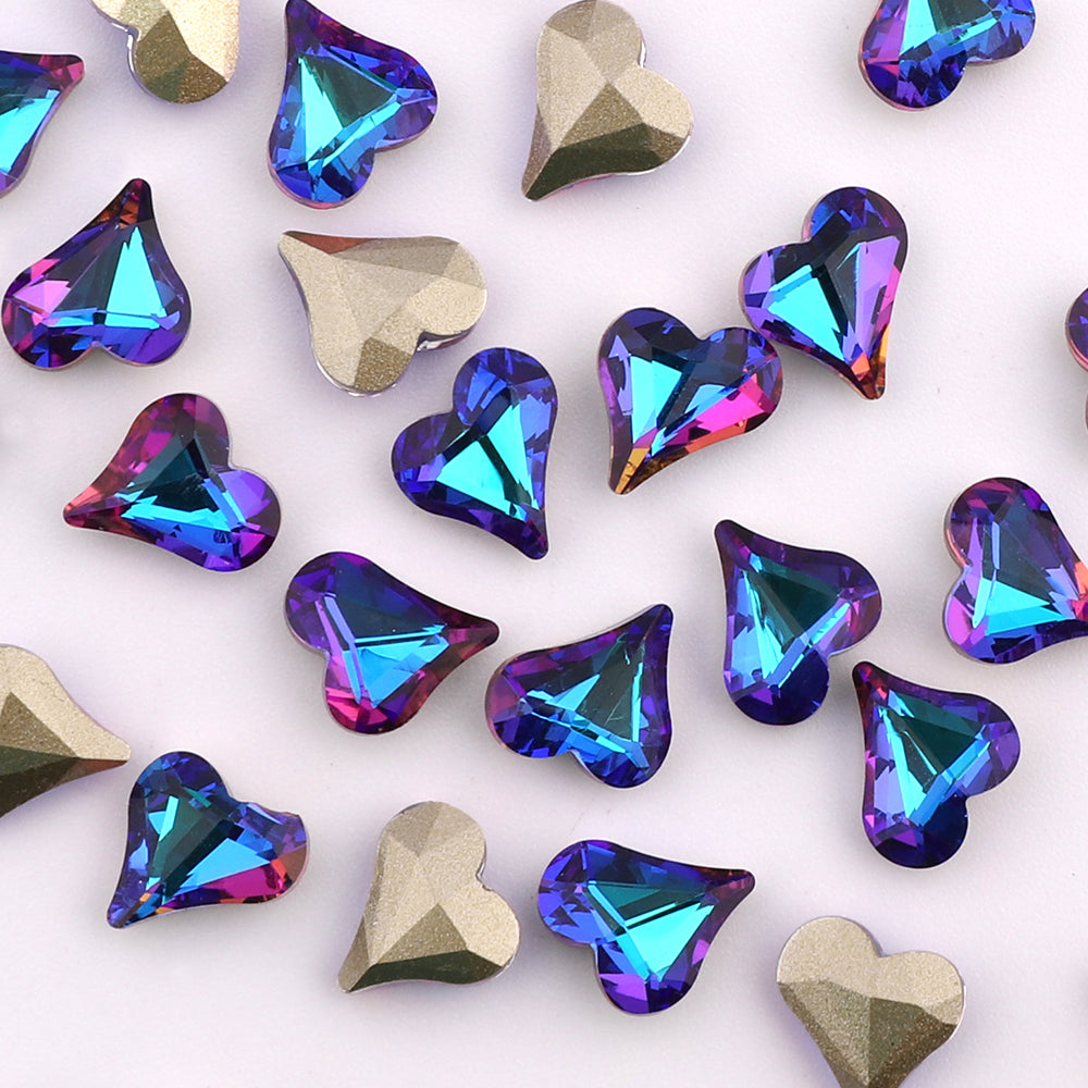 Sweet Heart Shape Blue Volcano Glass Pointed Back Fancy Rhinestones WholesaleRhinestone
