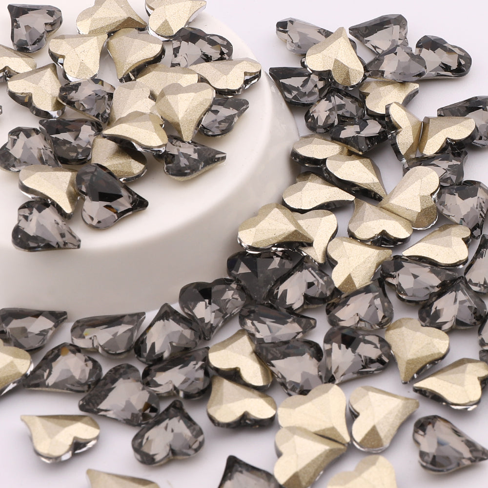 Doce forma de coração preto diamante vidro apontado para trás strass chiques Imagem secundária do produto