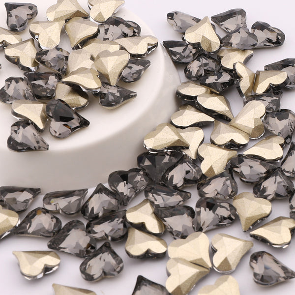 Sweet Heart Shape Black Diamond Glass Pointed Back Fancy Rhinestones WholesaleRhinestone