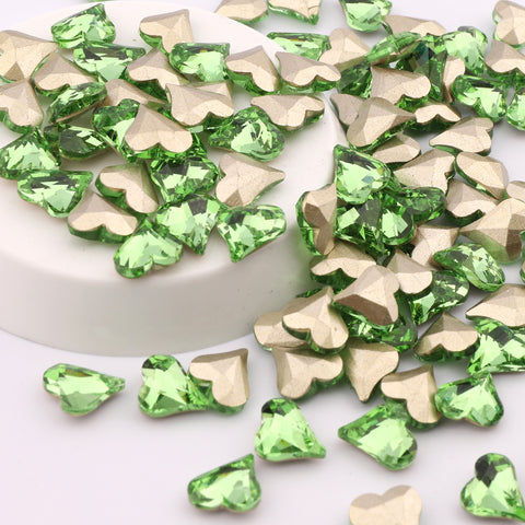 Heart Shape Light Green Peridot Glass Pointed Back Fancy Rhinestones WholesaleRhinestone