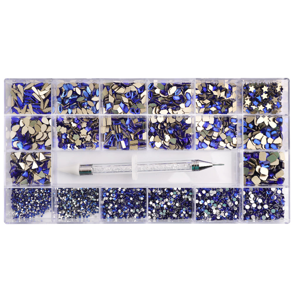 Mixed Multi Shapes Sapphire Glass Fancy Rhinestone Kit Box For Nail Art HZ2104 WholesaleRhinestone