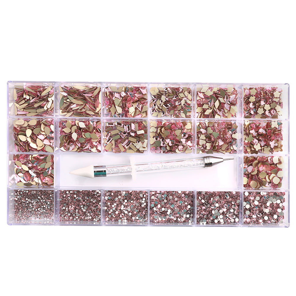 Mixed Multi Shapes Light Pink Glass Fancy Rhinestone Kit Box For Nail Art HZ2108 WholesaleRhinestone
