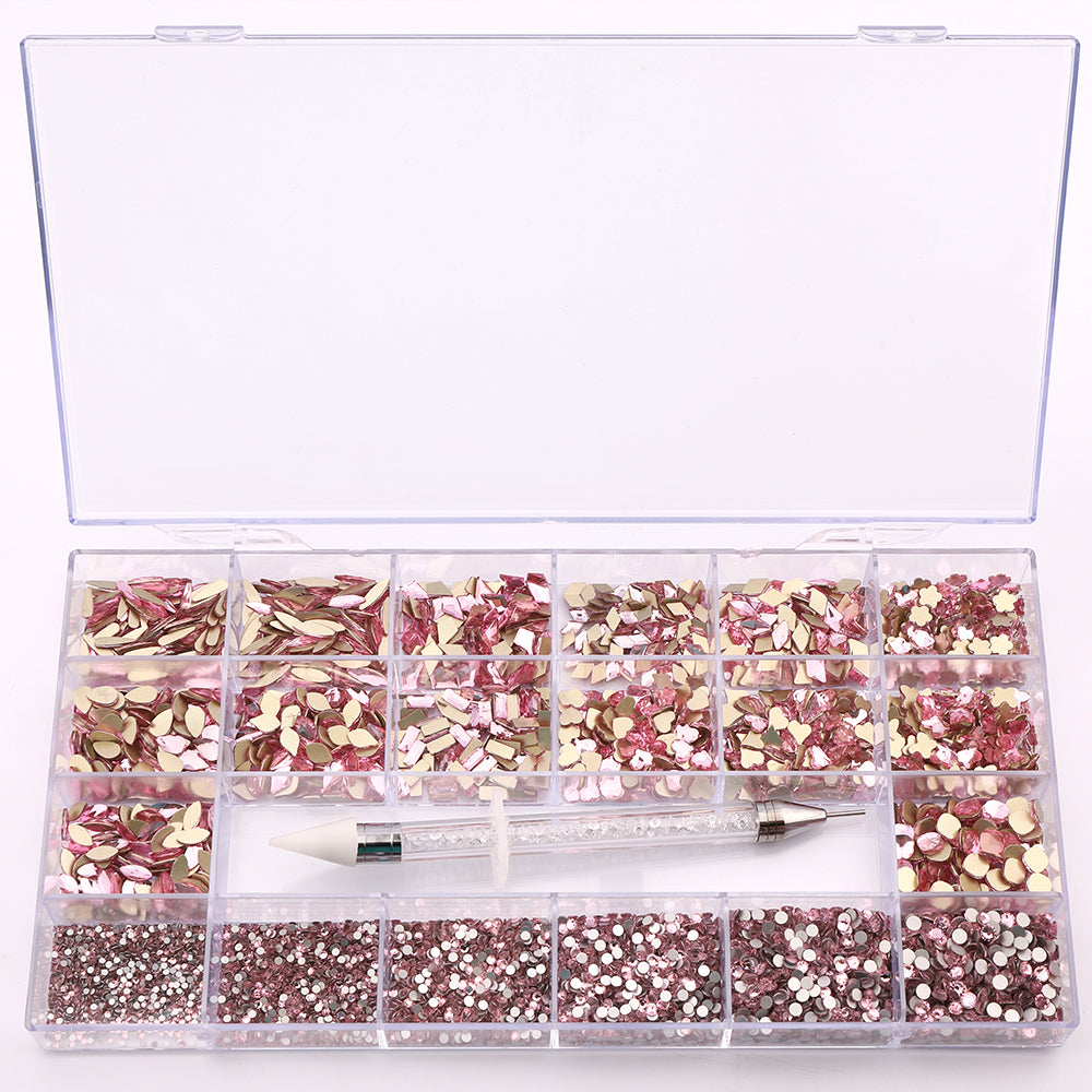 Blandade multi former ljusrosa glas fancy rhinestone kit box för nagelkonst HZ2108 Sekundär produktbild