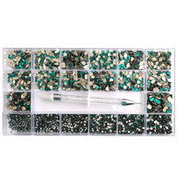 Mixed Multi Shapes Dark Green Glass Fancy Rhinestone Kit Box For Nail Art HZ2105 WholesaleRhinestone