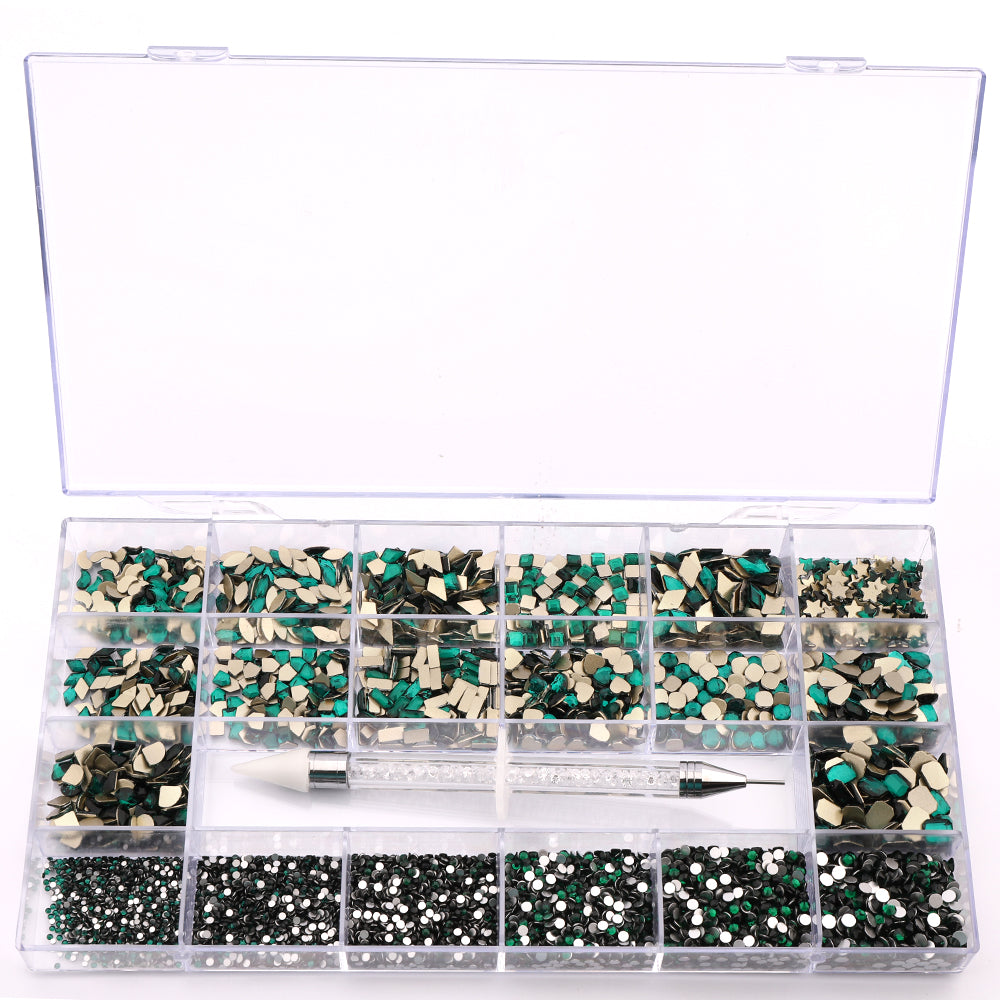 Blandade flerformer Mörkgrön glas Fancy Rhinestone Kit Box för nagelkonst HZ2105 Sekundär produktbild