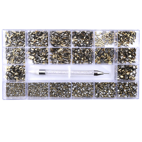 Mixed Multi Shapes Aurum Glass Fancy Rhinestone Kit Box For Nail Art HZ2106 WholesaleRhinestone