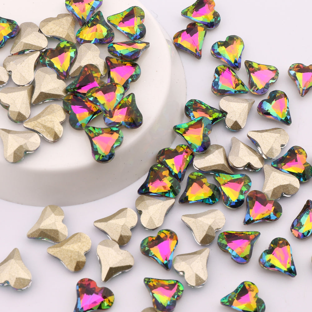 Doce forma de coração arco -íris de vidro apontado para trás strass chiques Imagem secundária do produto