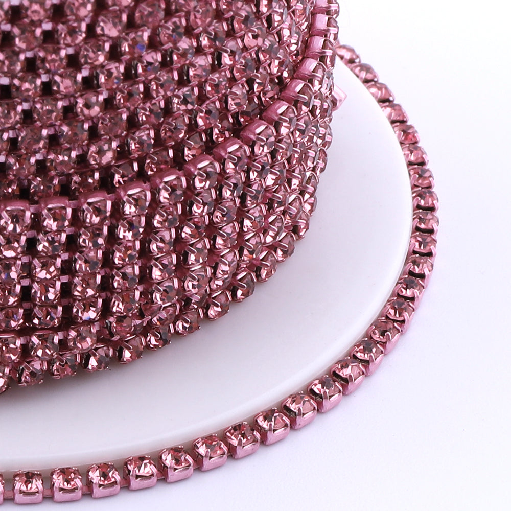 Light Pink Glass Rhinestones Close Cup Chain - 1 RowLight Pink Base WholesaleRhinestone