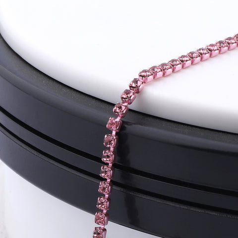 Light Pink Glass Rhinestones Close Cup Chain - 1 RowLight Pink Base WholesaleRhinestone