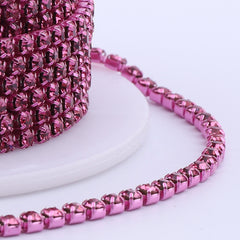 Rose Glass Rhinestones Close Cup Chain - 1 Row Rose Base WholesaleRhinestone