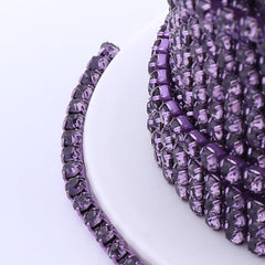 Violet Glass Rhinestones Close Cup Chain - 1 Row Violet Base WholesaleRhinestone