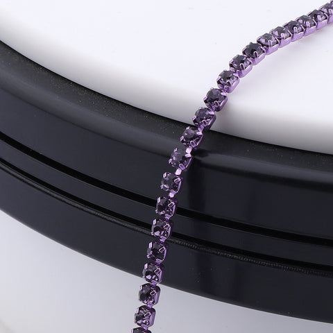 Violet Glass Rhinestones Close Cup Chain - 1 Row Violet Base WholesaleRhinestone