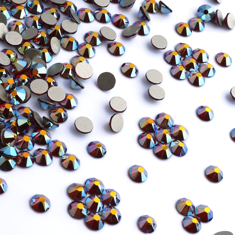 Dark Siam AB Glass Flat Back Glue-On Rhinestones 16 Cut Facets WholesaleRhinestone