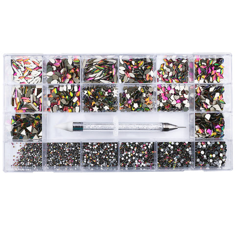 Mixed Multi Shapes Rainbow Glass Fancy Rhinestone Kit Box For Nail Art HZ2112 WholesaleRhinestone