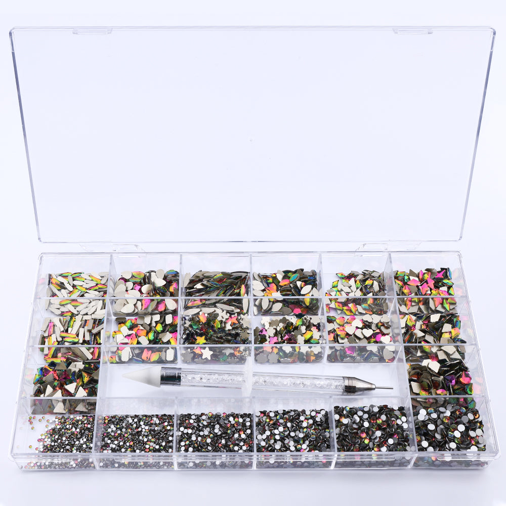 Mixed Multi Shapes Rainbow Glass Fancy Rhinestone Kit Box For Nail Art HZ2112 WholesaleRhinestone